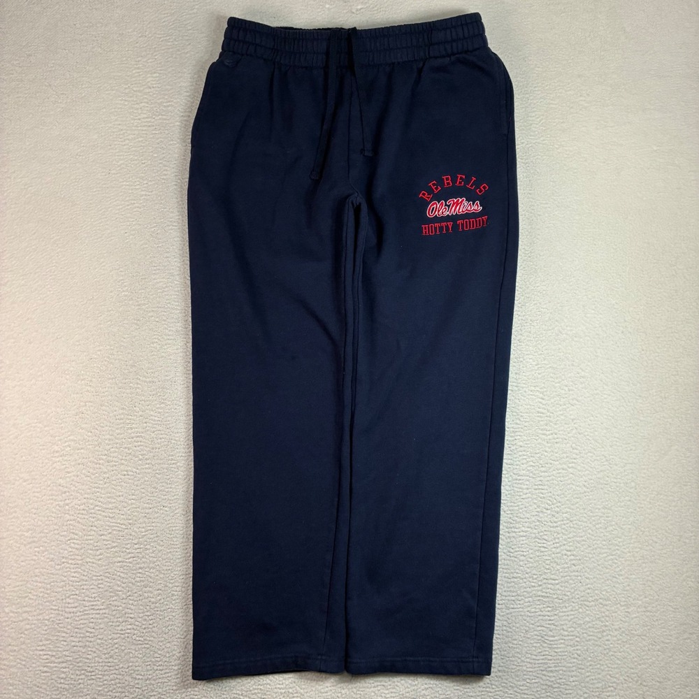 Y2K Ole Miss Rebels Baggy Sweatpants Men L Blue Fleece Hotty Toddy Drawstring